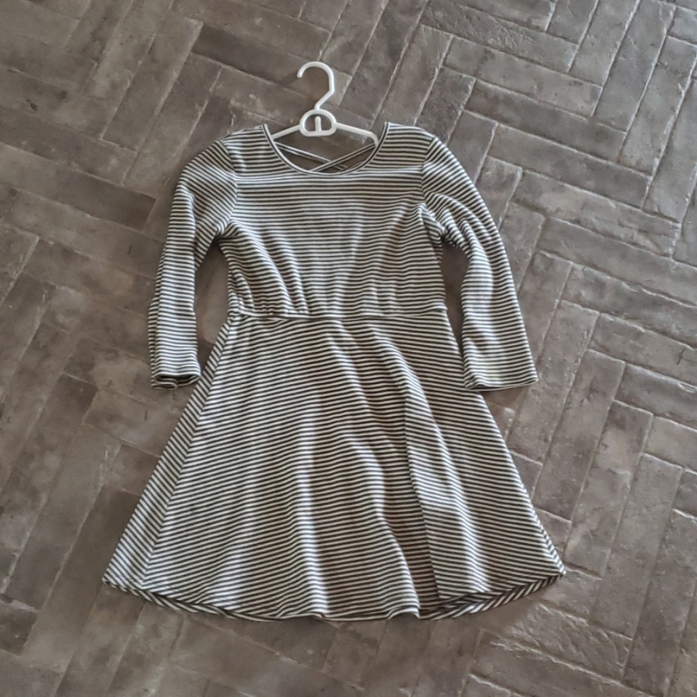 Green and white striped girls dress